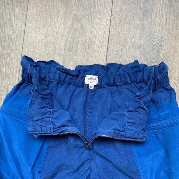 Aritzia Wilfred Shorts Crepe Paperbag Ruched Elastic Waist Linen Cobalt Blue - Picture 7 of 15